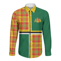 Dominica Creole Day Long Sleeve Button Shirt Coat Of Arms Madras Plaid Pattern