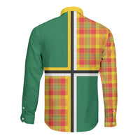 Dominica Creole Day Long Sleeve Button Shirt Coat Of Arms Madras Plaid Pattern