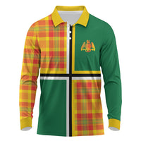 Dominica Creole Day Long Sleeve Polo Shirt Coat Of Arms Madras Plaid Pattern