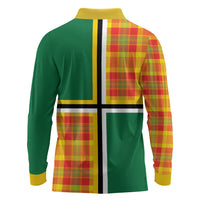 Dominica Creole Day Long Sleeve Polo Shirt Coat Of Arms Madras Plaid Pattern