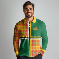 Dominica Creole Day Long Sleeve Polo Shirt Coat Of Arms Madras Plaid Pattern