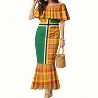 Dominica Creole Day Mermaid Dress Coat Of Arms Madras Plaid Pattern