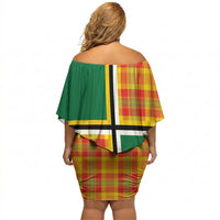Dominica Creole Day Off Shoulder Short Dress Coat Of Arms Madras Plaid Pattern