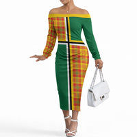Dominica Creole Day Off The Shoulder Long Sleeve Dress Coat Of Arms Madras Plaid Pattern