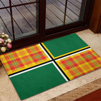 Dominica Creole Day Rubber Doormat Coat Of Arms Madras Plaid Pattern