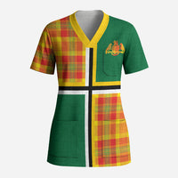 Dominica Creole Day Scrub Top Coat Of Arms Madras Plaid Pattern