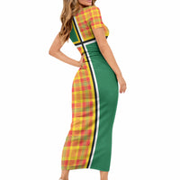 Dominica Creole Day Short Sleeve Bodycon Dress Coat Of Arms Madras Plaid Pattern