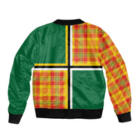 Dominica Creole Day Sleeve Zip Bomber Jacket Coat Of Arms Madras Plaid Pattern