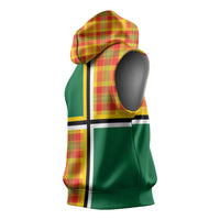 Dominica Creole Day Sleeveless Hoodie Coat Of Arms Madras Plaid Pattern