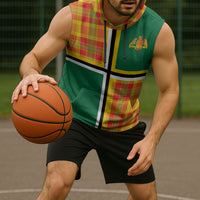Dominica Creole Day Sleeveless Hoodie Coat Of Arms Madras Plaid Pattern