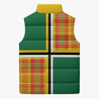 Dominica Creole Day Sleeveless Puffer Jacket Coat Of Arms Madras Plaid Pattern
