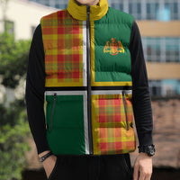 Dominica Creole Day Sleeveless Puffer Jacket Coat Of Arms Madras Plaid Pattern