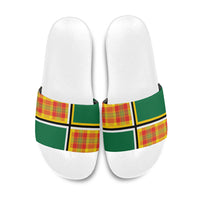 Dominica Creole Day Slide Sandals Coat Of Arms Madras Plaid Pattern