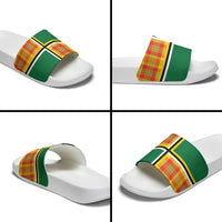 Dominica Creole Day Slide Sandals Coat Of Arms Madras Plaid Pattern