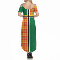 Dominica Creole Day Summer Maxi Dress Coat Of Arms Madras Plaid Pattern