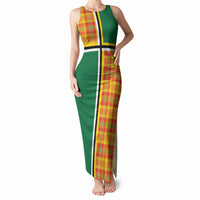 Dominica Creole Day Tank Maxi Dress Coat Of Arms Madras Plaid Pattern