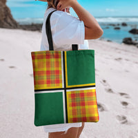 Dominica Creole Day Tote Bag Coat Of Arms Madras Plaid Pattern