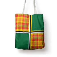 Dominica Creole Day Tote Bag Coat Of Arms Madras Plaid Pattern