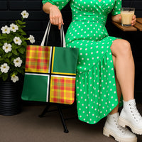 Dominica Creole Day Tote Bag Coat Of Arms Madras Plaid Pattern