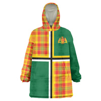 Dominica Creole Day Wearable Blanket Hoodie Coat Of Arms Madras Plaid Pattern