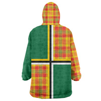 Dominica Creole Day Wearable Blanket Hoodie Coat Of Arms Madras Plaid Pattern