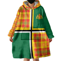Dominica Creole Day Wearable Blanket Hoodie Coat Of Arms Madras Plaid Pattern