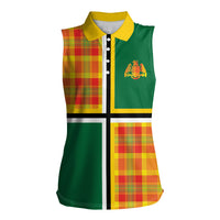Dominica Creole Day Women Sleeveless Polo Shirt Coat Of Arms Madras Plaid Pattern