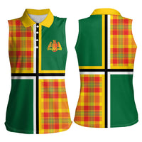 Dominica Creole Day Women Sleeveless Polo Shirt Coat Of Arms Madras Plaid Pattern