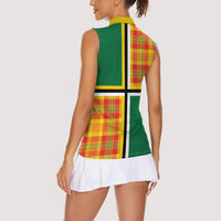 Dominica Creole Day Women Sleeveless Polo Shirt Coat Of Arms Madras Plaid Pattern