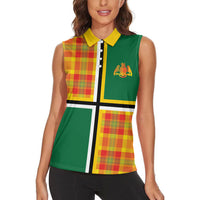 Dominica Creole Day Women Sleeveless Polo Shirt Coat Of Arms Madras Plaid Pattern