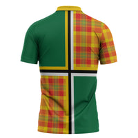 Dominica Creole Day Zipper Polo Shirt Coat Of Arms Madras Plaid Pattern