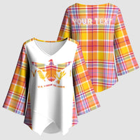 Personalized US Virgin Islands Kimono Sleeve Blouse Eagle Madras Pattern