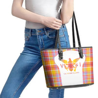 US Virgin Islands Leather Tote Bag Eagle Madras Pattern