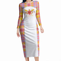 Personalized US Virgin Islands Long Sleeve Bodycon Dress Eagle Madras Pattern