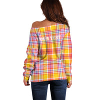 Personalized US Virgin Islands Off Shoulder Sweater Eagle Madras Pattern