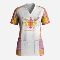 Personalized US Virgin Islands Scrub Top Eagle Madras Pattern