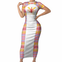 Personalized US Virgin Islands Short Sleeve Bodycon Dress Eagle Madras Pattern