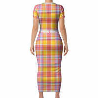 Personalized US Virgin Islands Short Sleeve Bodycon Dress Eagle Madras Pattern
