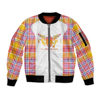 Personalized US Virgin Islands Sleeve Zip Bomber Jacket Eagle Madras Pattern