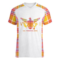 Personalized US Virgin Islands Women V-Neck T-Shirt Eagle Madras Pattern