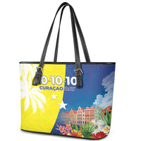 Curacao Day Leather Tote Bag One People One Heart