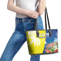 Curacao Day Leather Tote Bag One People One Heart