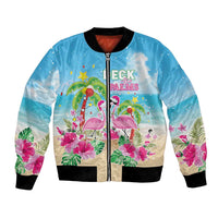Hawaii Christmas Bomber Jacket Deck The Palms Holiday Flamingos LT05 - Wonder Print Shop