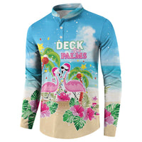 Hawaii Christmas Button Sweatshirt Deck The Palms Holiday Flamingos LT05 - Wonder Print Shop