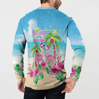 Hawaii Christmas Button Sweatshirt Deck The Palms Holiday Flamingos LT05 - Wonder Print Shop