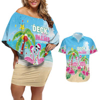 Hawaii Christmas Couples Matching Off Shoulder Short Dress and Hawaiian Shirt Deck The Palms Holiday Flamingos LT05 - Wonder Print Shop