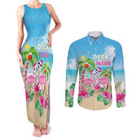 Hawaii Christmas Couples Matching Tank Maxi Dress and Long Sleeve Button Shirt Deck The Palms Holiday Flamingos LT05 - Wonder Print Shop