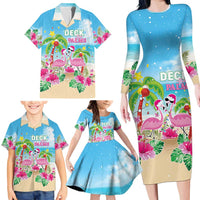 Hawaii Christmas Family Matching Long Sleeve Bodycon Dress and Hawaiian Shirt Deck The Palms Holiday Flamingos LT05 - Wonder Print Shop