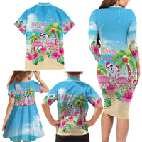 Hawaii Christmas Family Matching Long Sleeve Bodycon Dress and Hawaiian Shirt Deck The Palms Holiday Flamingos LT05 - Wonder Print Shop