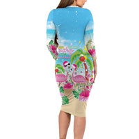 Hawaii Christmas Family Matching Long Sleeve Bodycon Dress and Hawaiian Shirt Deck The Palms Holiday Flamingos LT05 - Wonder Print Shop